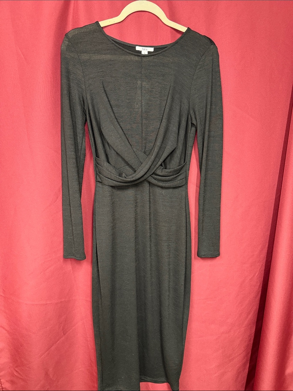 NWT-Long Sleeve Twist Front Midi Dress - Gray